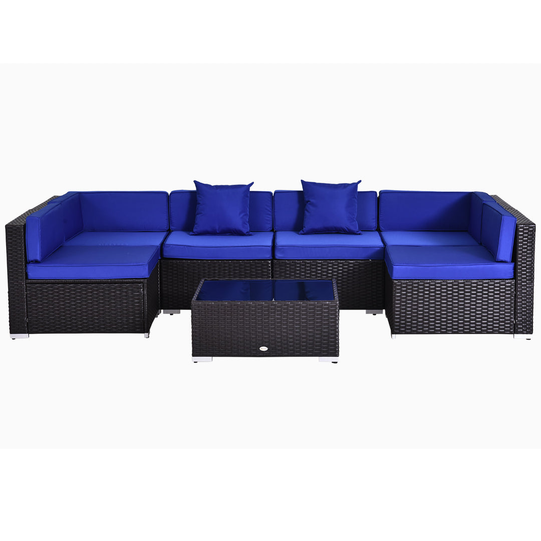 7pc PE Rattan Wicker Sectional Conversation Furniture Set w/ Cushions for Outdoor Patio - Blue
