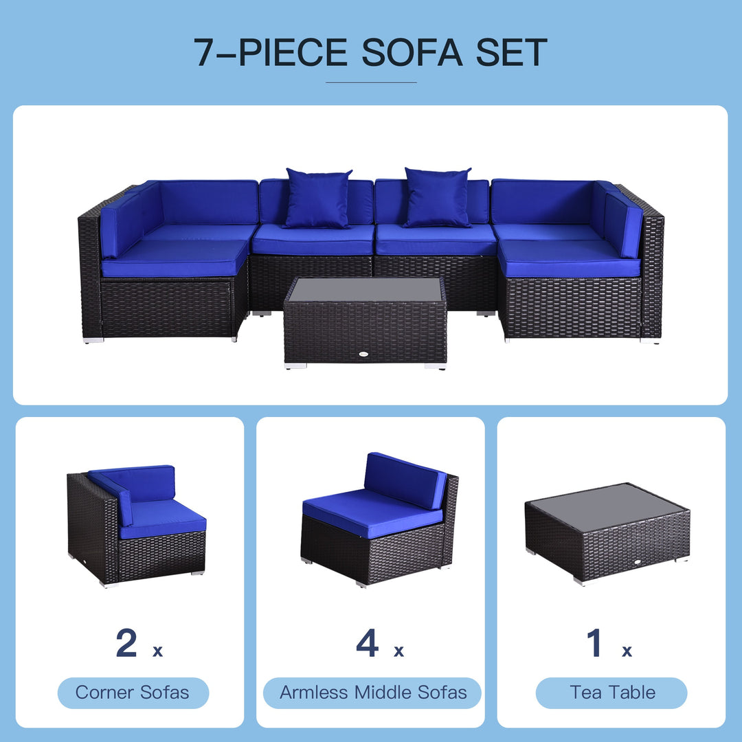 7pc PE Rattan Wicker Sectional Conversation Furniture Set w/ Cushions for Outdoor Patio - Blue