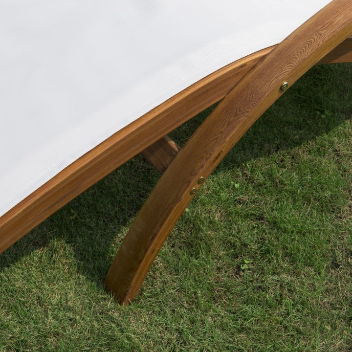 Chaise Reclining Sun Lounger Chair w Headrest, Outdoor Patio Deck Garden, Cream White & Wood