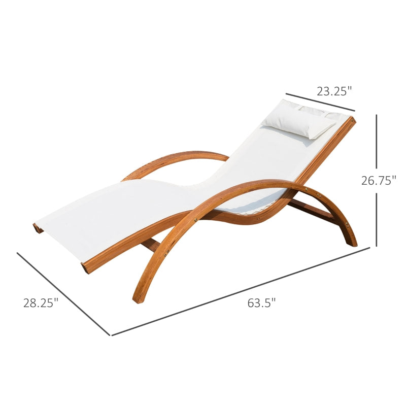 Chaise Reclining Sun Lounger Chair w Headrest, Outdoor Patio Deck Garden, Cream White & Wood