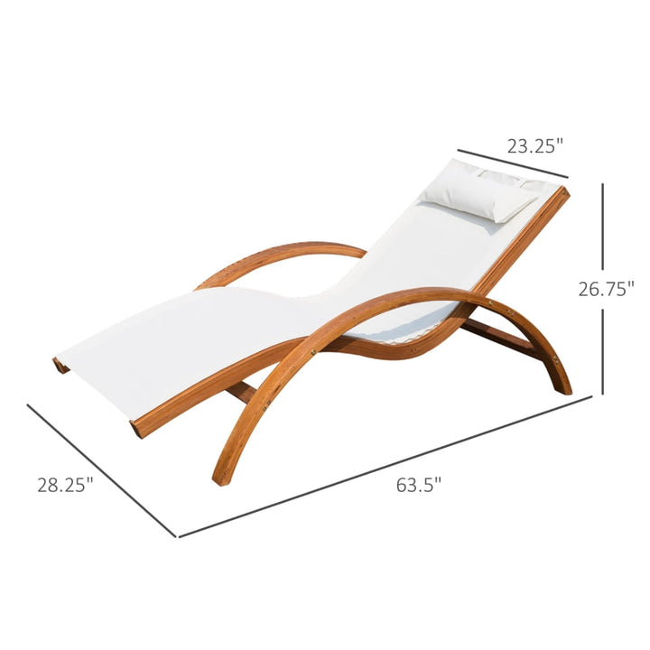 Chaise Reclining Sun Lounger Chair w Headrest, Outdoor Patio Deck Garden, Cream White & Wood