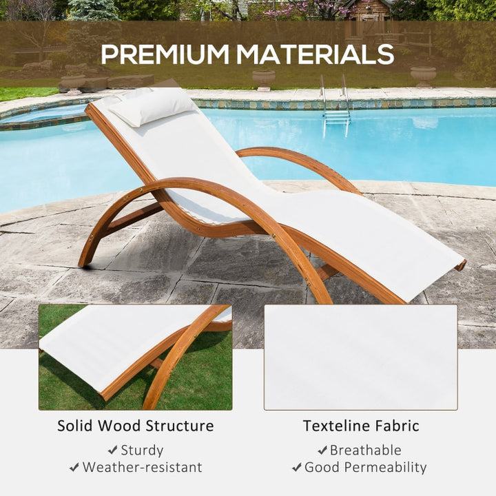 Chaise Reclining Sun Lounger Chair w Headrest, Outdoor Patio Deck Garden, Cream White & Wood