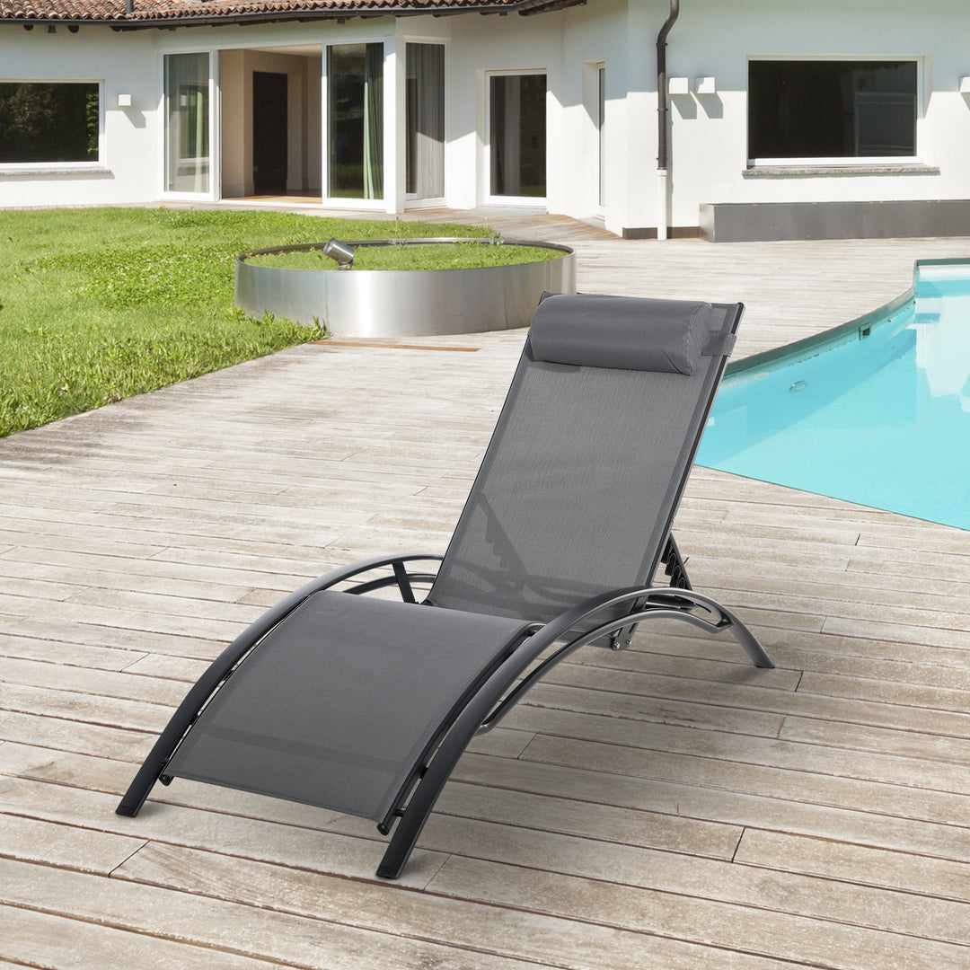 Reclining Chaise Sun Lounger Chair w/ Pillow, Adjustable Back for Outdoor Patio Deck - Grey