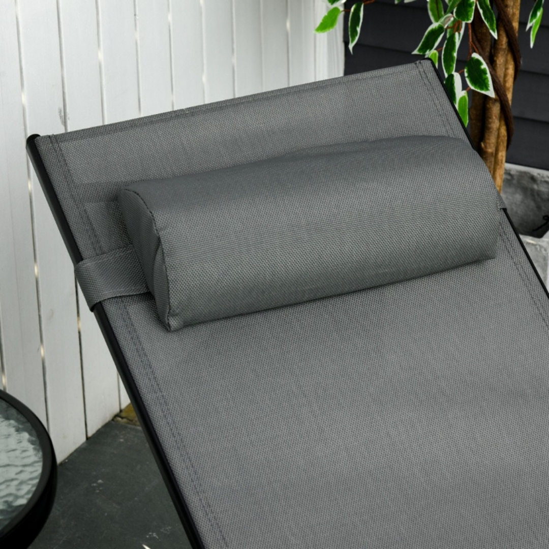 Reclining Chaise Sun Lounger Chair w/ Pillow, Adjustable Back for Outdoor Patio Deck - Grey