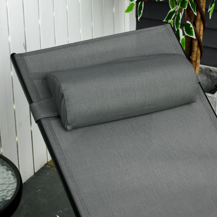 Reclining Chaise Sun Lounger Chair w/ Pillow, Adjustable Back for Outdoor Patio Deck - Grey