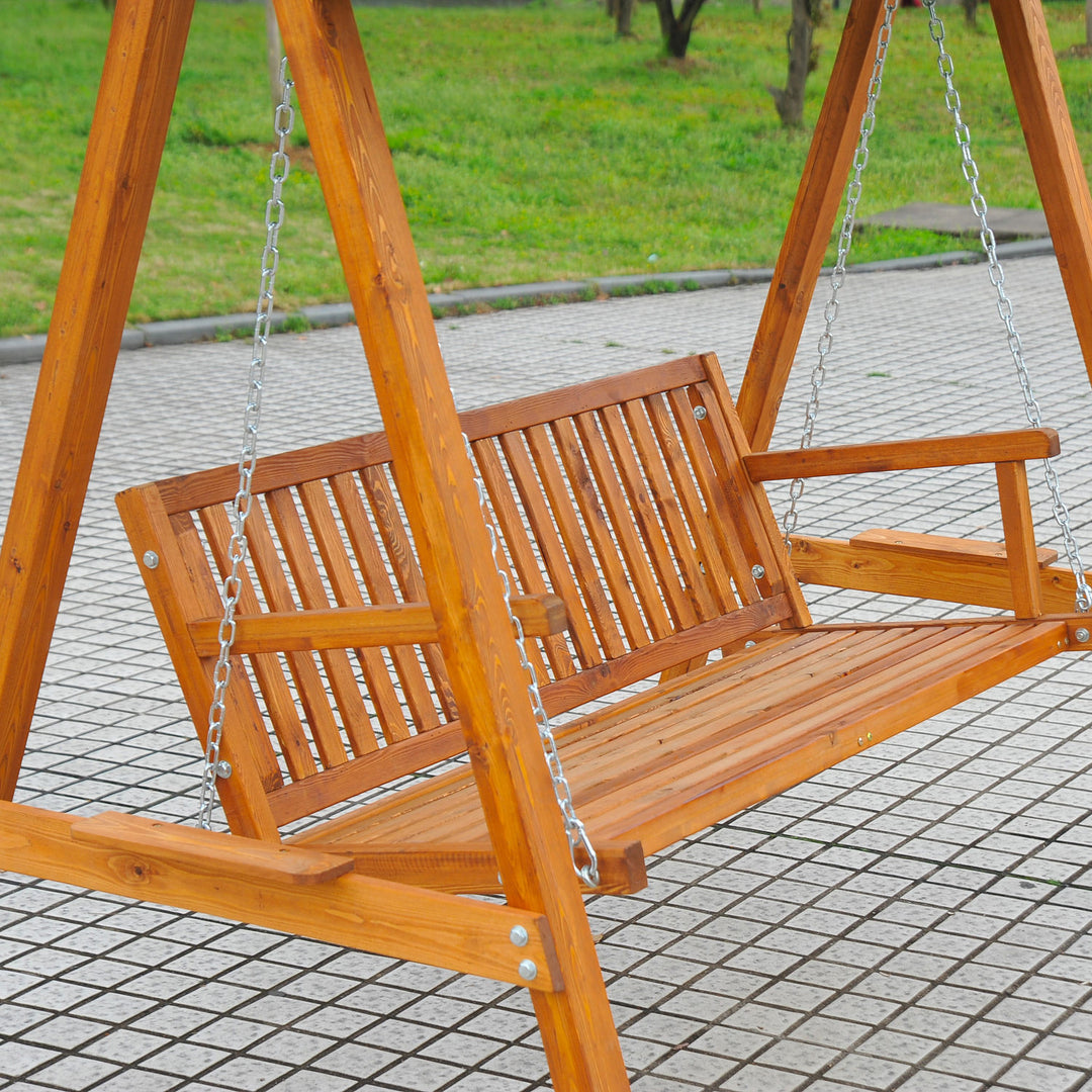 Outdoor 3-Seater Swing Lounger w/ Adjustable Canopy for Patio Backyard Garden Deck - Wood