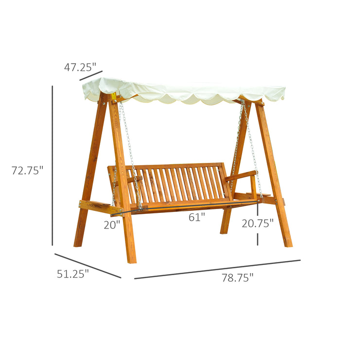 Outdoor 3-Seater Swing Lounger w/ Adjustable Canopy for Patio Backyard Garden Deck - Wood