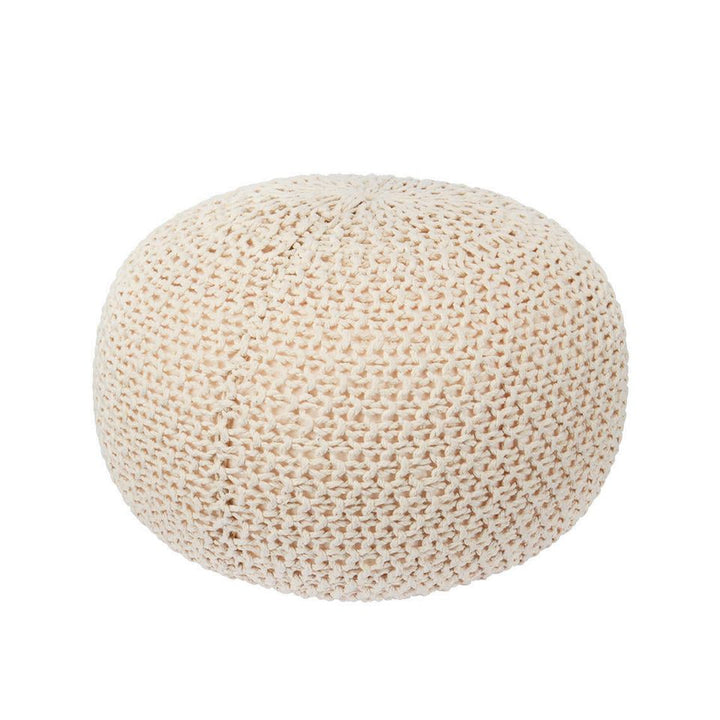 Minimalist Bohemian Neutral Knit Round Accent Ottoman Footstool Pouf Home Décor - Light Beige