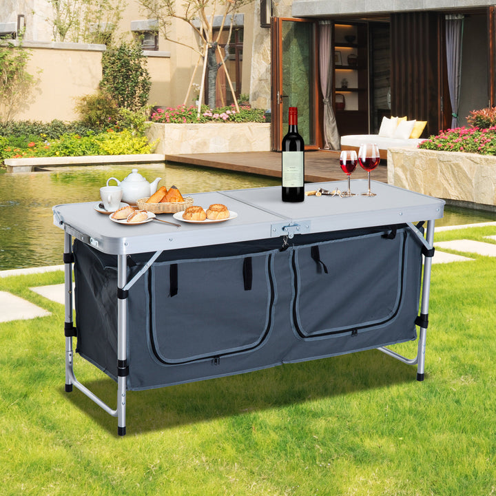 Folding Camping Table w/ Organizer - Silver