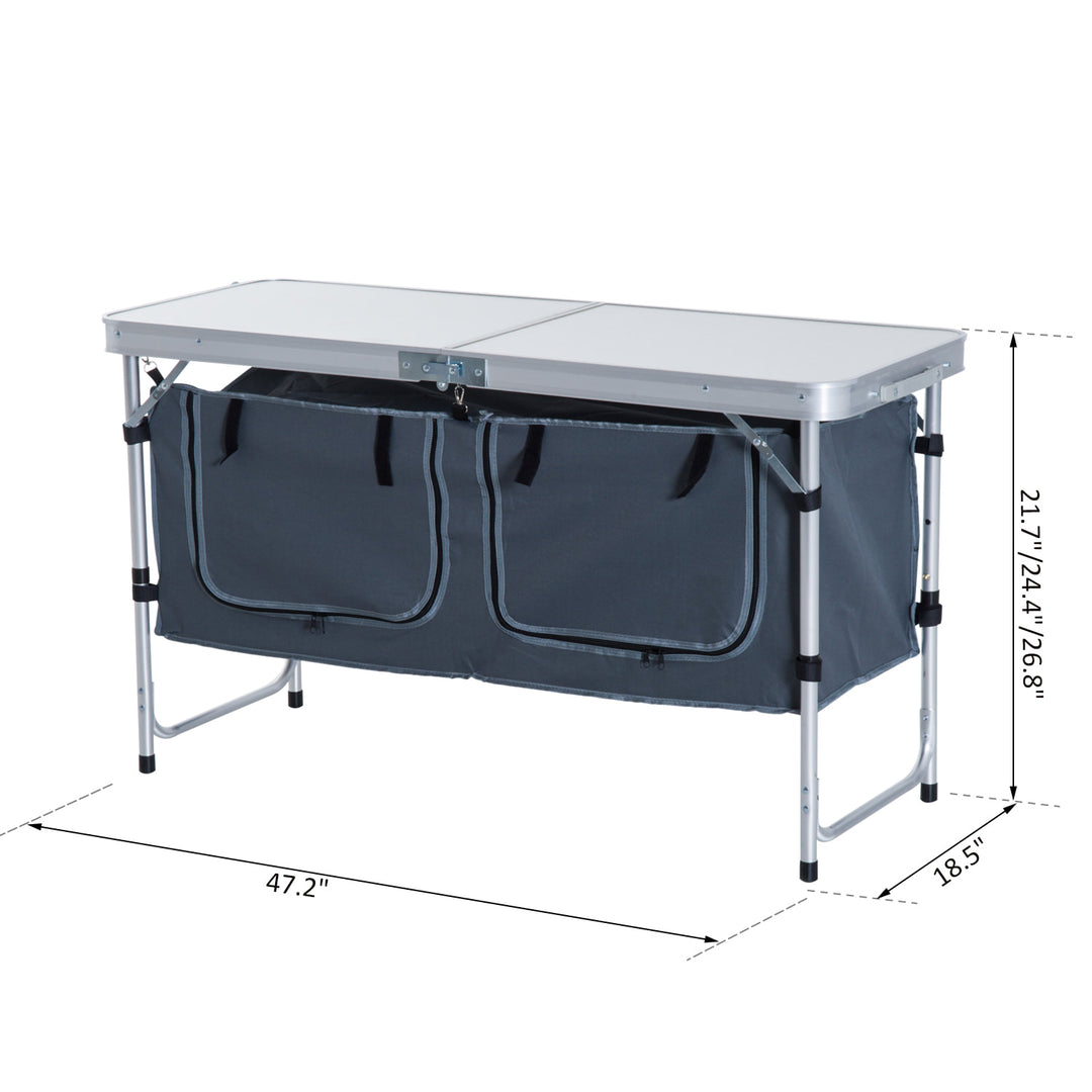 Folding Camping Table w/ Organizer - Silver
