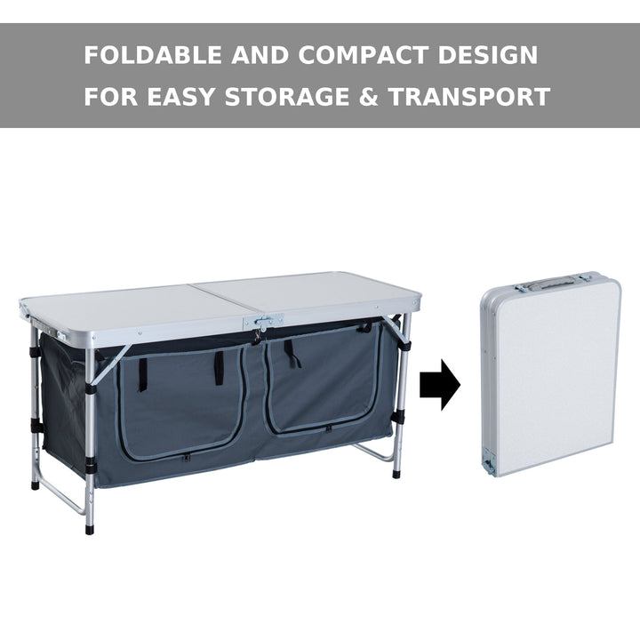 Folding Camping Table w/ Organizer - Silver