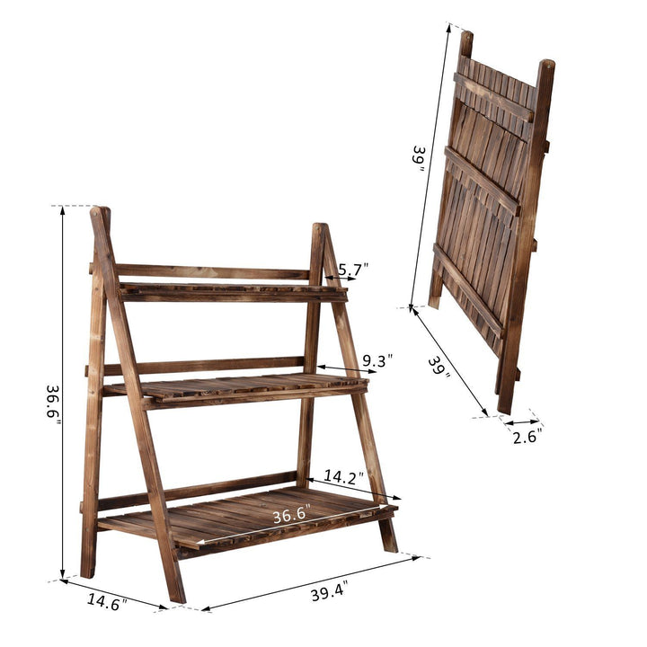 3 Tier 39”W Folding Wood Flower Herb Plant Stand Display Shelf Rack Garden Indoor Outdoor, Fir