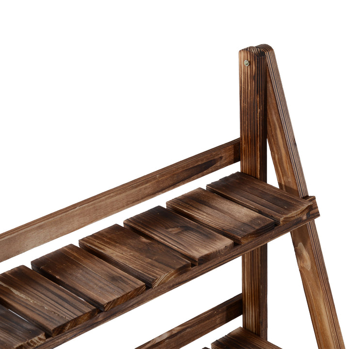 3 Tier 39”W Folding Wood Flower Herb Plant Stand Display Shelf Rack Garden Indoor Outdoor, Fir