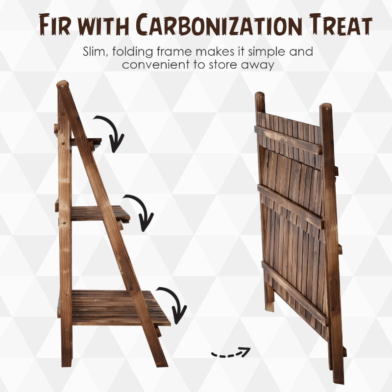 3 Tier 39”W Folding Wood Flower Herb Plant Stand Display Shelf Rack Garden Indoor Outdoor, Fir