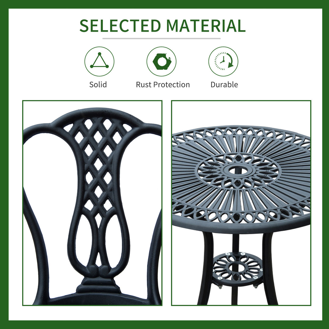 Antique 3pc Outdoor Cast Aluminum Bistro Table & Chair Dining Set for Garden Patio Deck - Black