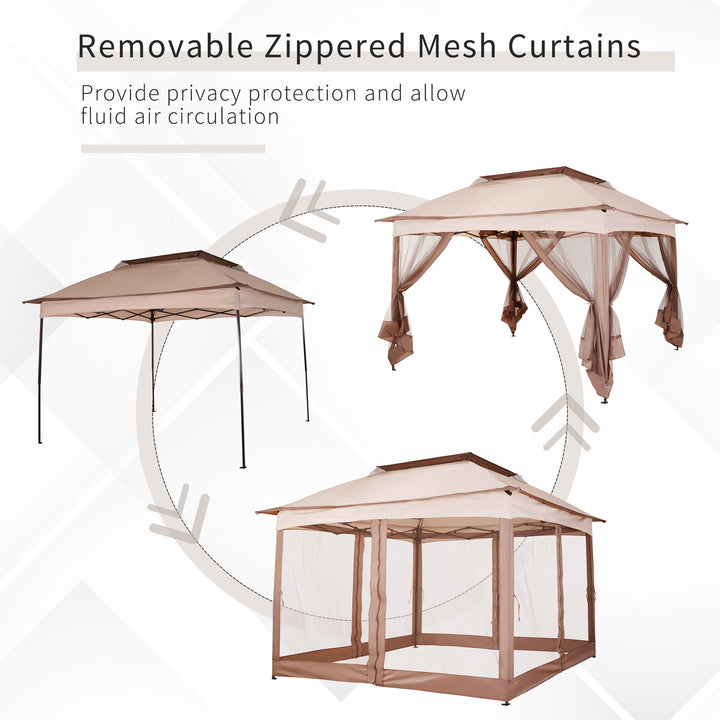 11' x 11' Portable Pop-Up Gazebo Canopy Party Tent Shelter w Mesh Net Walls, Bag, Khaki Brown