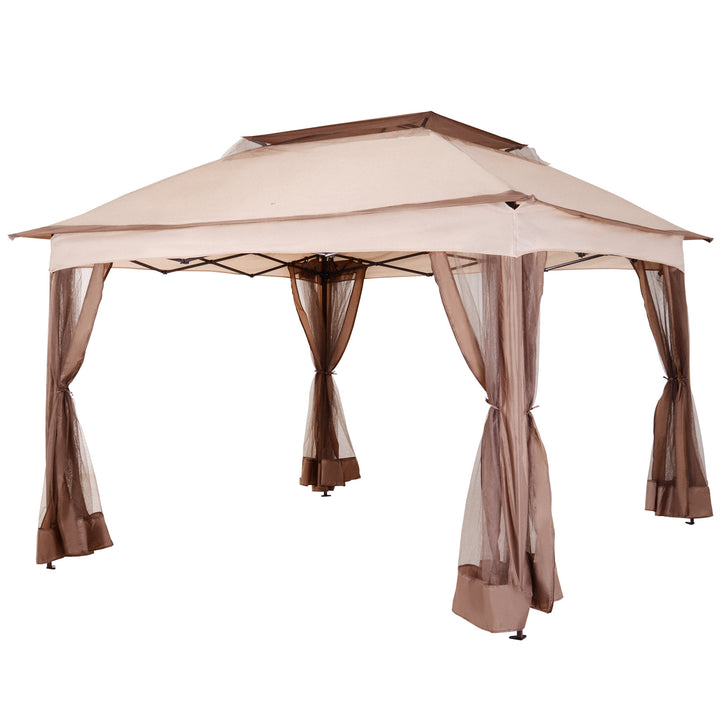 11' x 11' Portable Pop-Up Gazebo Canopy Party Tent Shelter w Mesh Net Walls, Bag, Khaki Brown