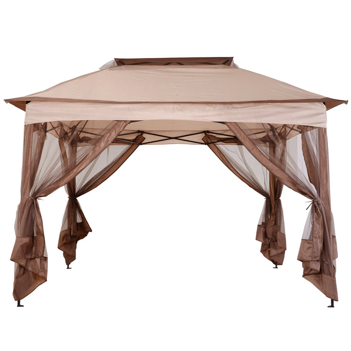 11' x 11' Portable Pop-Up Gazebo Canopy Party Tent Shelter w Mesh Net Walls, Bag, Khaki Brown