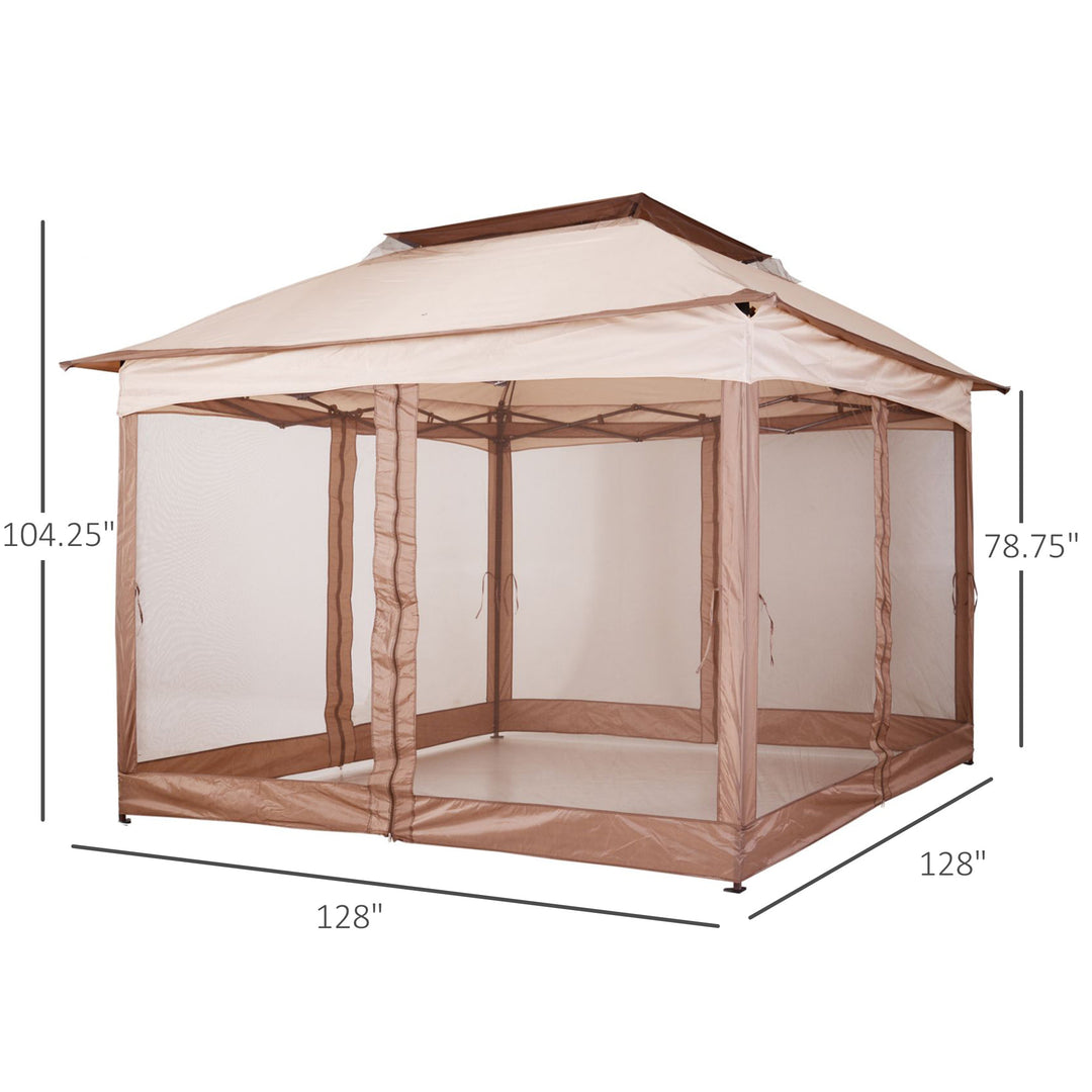 11' x 11' Portable Pop-Up Gazebo Canopy Party Tent Shelter w Mesh Net Walls, Bag, Khaki Brown