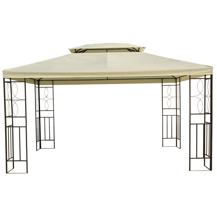 10' x 13' Steel Gazebo Canopy Outdoor Patio Tent Shelter w Tiered Roof for Garden - Cream White