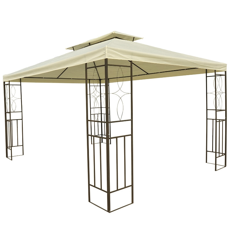 10' x 13' Steel Gazebo Canopy Outdoor Patio Tent Shelter w Tiered Roof for Garden - Cream White