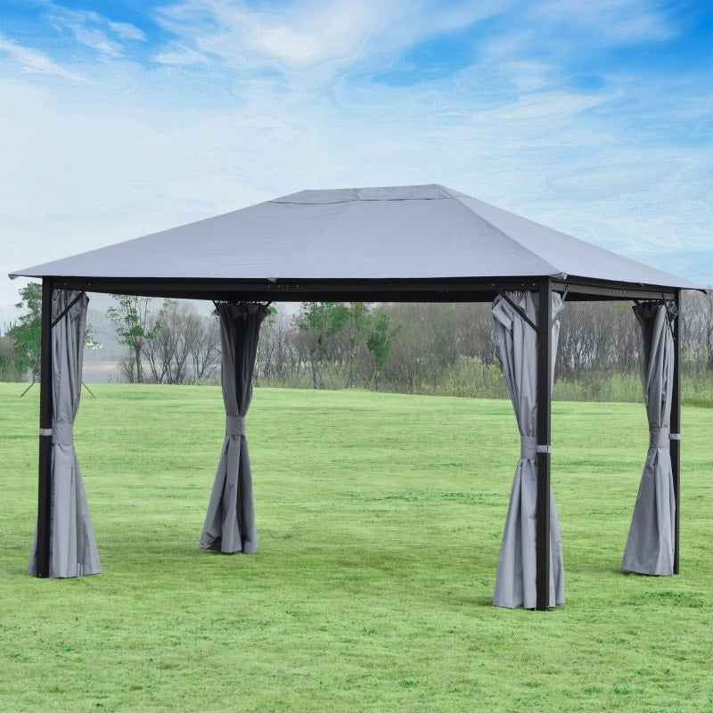 13' x 10' Steel Gazebo Canopy Patio Tent Shelter w Fabric Roof, Curtains, Mesh Net Walls, Grey