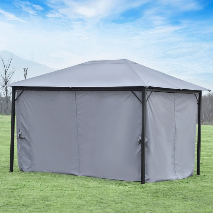13' x 10' Steel Gazebo Canopy Patio Tent Shelter w Fabric Roof, Curtains, Mesh Net Walls, Grey
