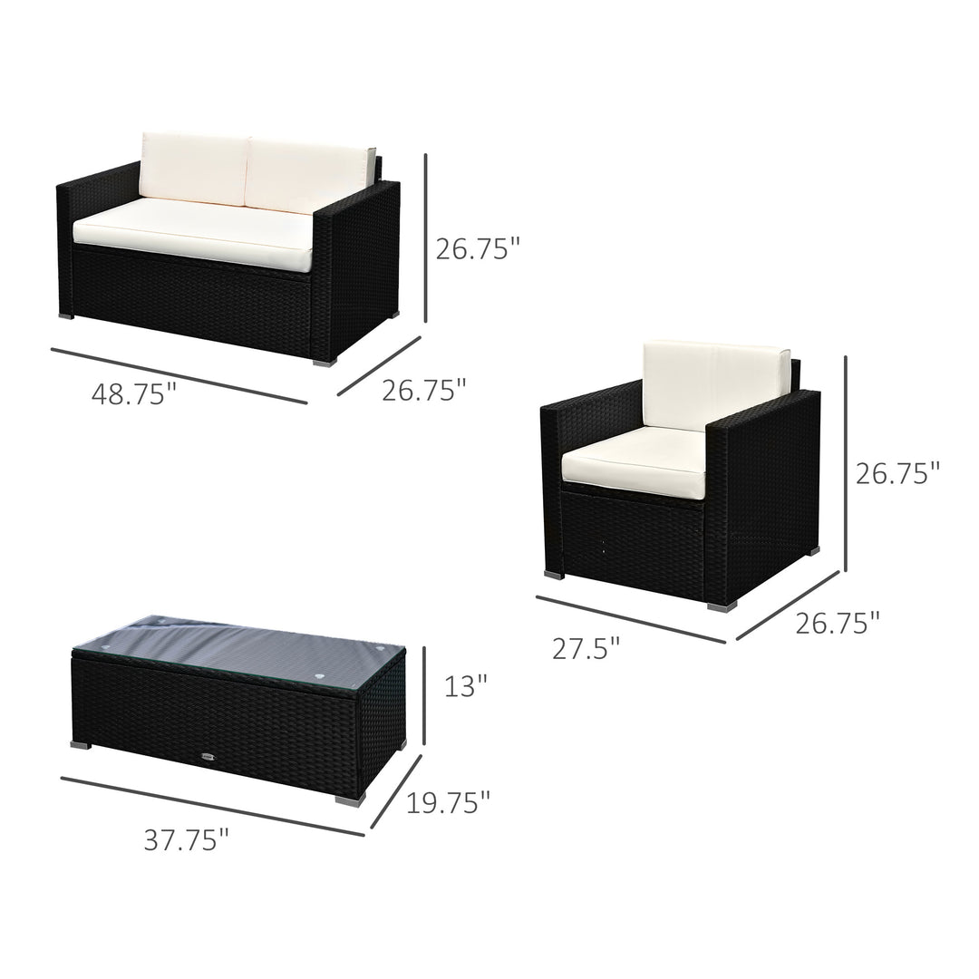 4pc PE Rattan Wicker Conversation Furniture Set w/ Cushions, Outdoor Patio - Black, Cream White
