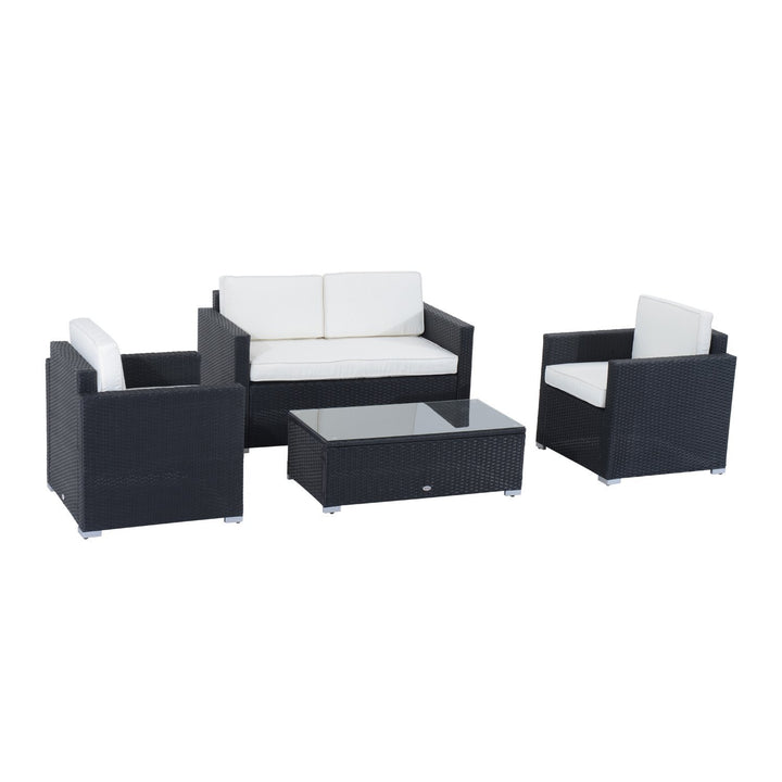 4pc PE Rattan Wicker Conversation Furniture Set w/ Cushions, Outdoor Patio - Black, Cream White