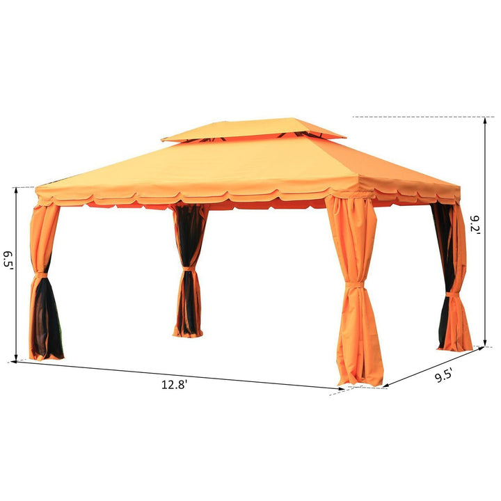 13' x 10' Aluminum Gazebo Canopy Patio Tent Shelter w Tiered Roof Curtain Mesh Net Wall, Orange