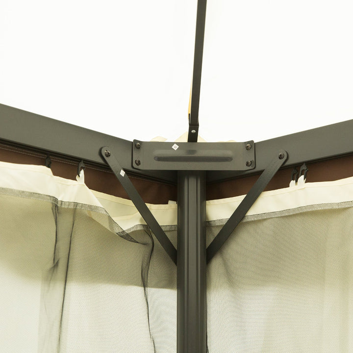 13' x 10' Aluminum Gazebo Canopy Patio Tent Shelter w Tiered Roof Curtain & Mesh, Cream w Brown