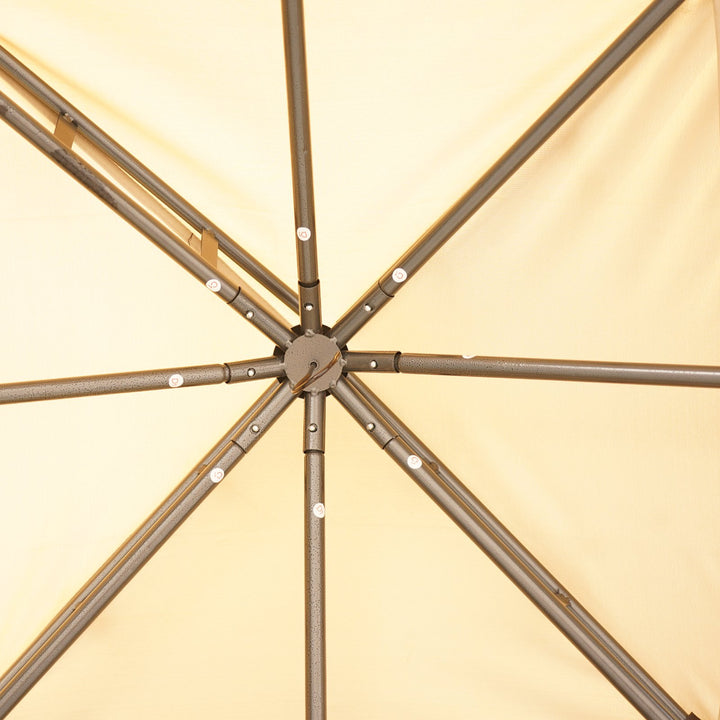 10.5' x 10.5' Steel Gazebo Canopy Patio Tent Shelter w Tiered Fabric Roof, Mesh, Beige Brown