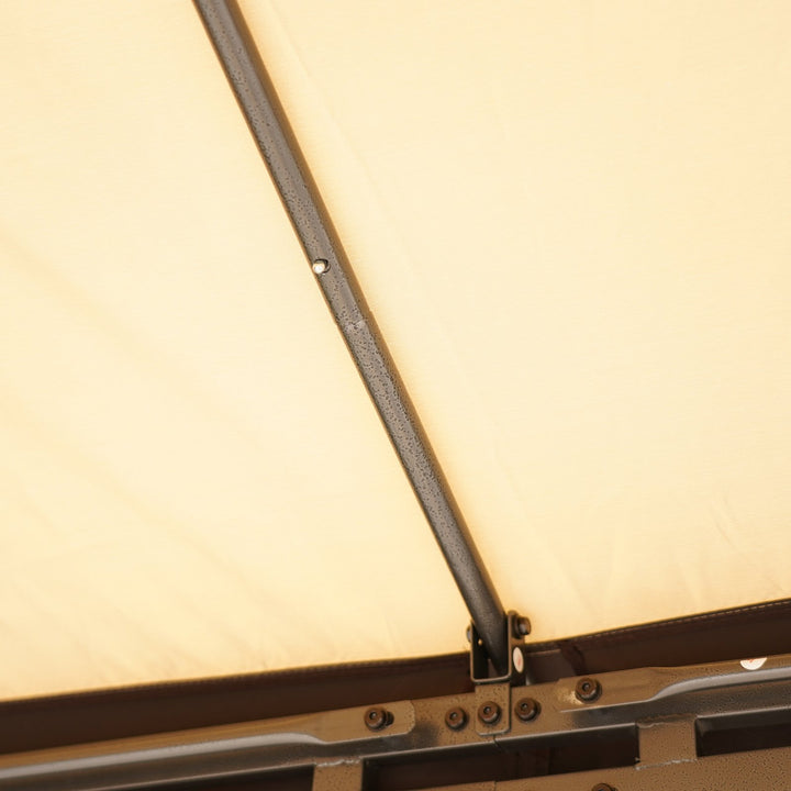 10.5' x 10.5' Steel Gazebo Canopy Patio Tent Shelter w Tiered Fabric Roof, Mesh, Beige Brown