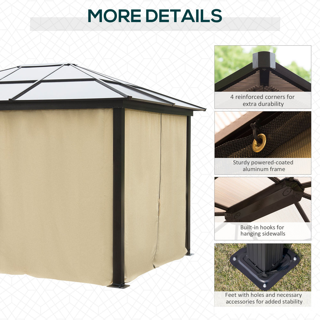 12’ x 10' Aluminum PC Hardtop Gazebo Canopy Shelter w/ Curtains Mosquito Netting Brown & Beige