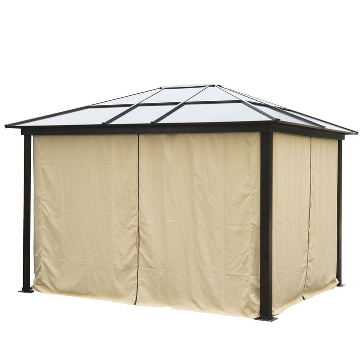 12’ x 10' Aluminum PC Hardtop Gazebo Canopy Shelter w/ Curtains Mosquito Netting Brown & Beige