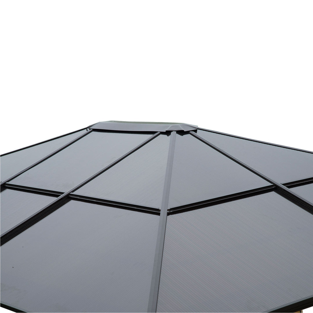 12’ x 10' Aluminum PC Hardtop Gazebo Canopy Shelter w/ Curtains Mosquito Netting Brown & Beige