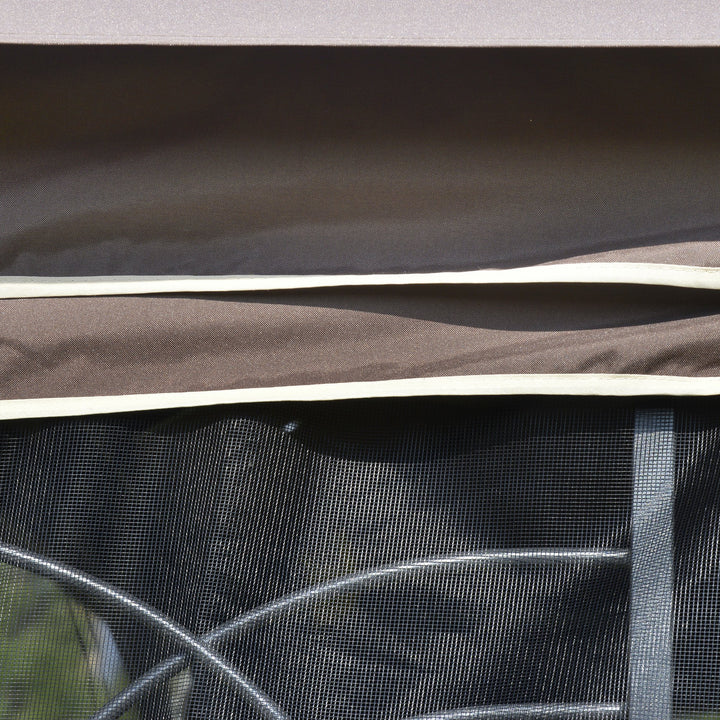10' x 10' Steel Gazebo Canopy Shelter w Tiered Fabric Roof, Mesh Walls, Shelves, Coffee Brown