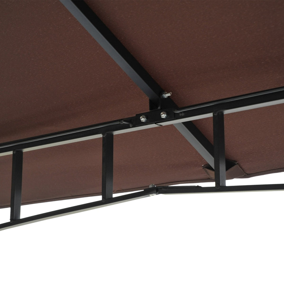 10' x 10' Metal Gazebo Canopy Outdoor Patio Tent Shelter w/ Tiered Roof, Mosquito Net, Brown