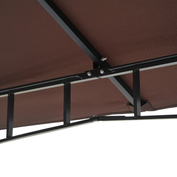 10' x 10' Metal Gazebo Canopy Outdoor Patio Tent Shelter w/ Tiered Roof, Mosquito Net, Brown