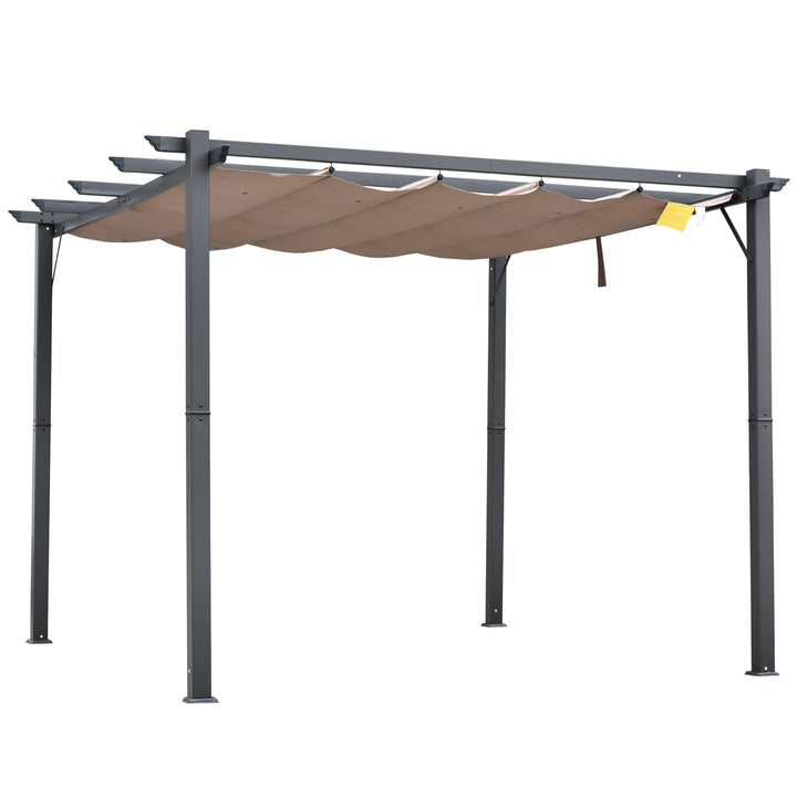 10' x 10' Aluminum Pergola Gazebo Shelter w Retractable Roof Sun Shade Deck Patio Brown, Grey