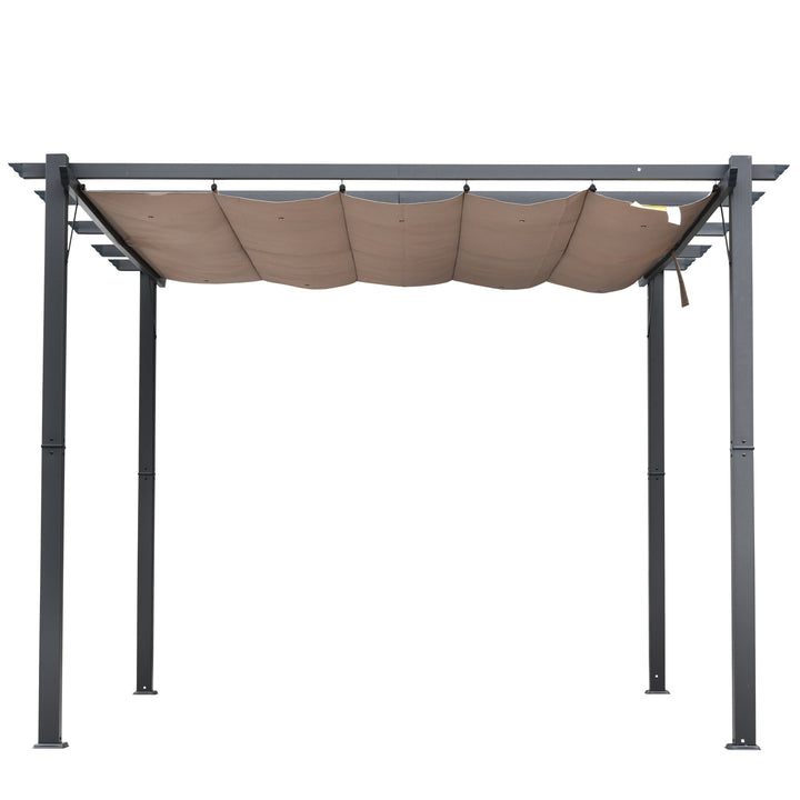 10' x 10' Aluminum Pergola Gazebo Shelter w Retractable Roof Sun Shade Deck Patio Brown, Grey