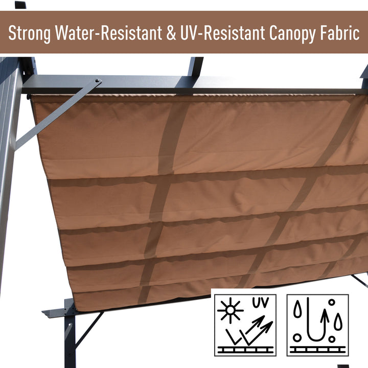 10' x 10' Aluminum Pergola Gazebo Shelter w Retractable Roof Sun Shade Deck Patio Brown, Grey