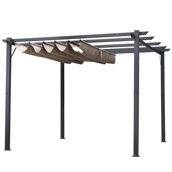 10' x 10' Aluminum Pergola Gazebo Shelter w Retractable Roof Sun Shade Deck Patio Brown, Grey