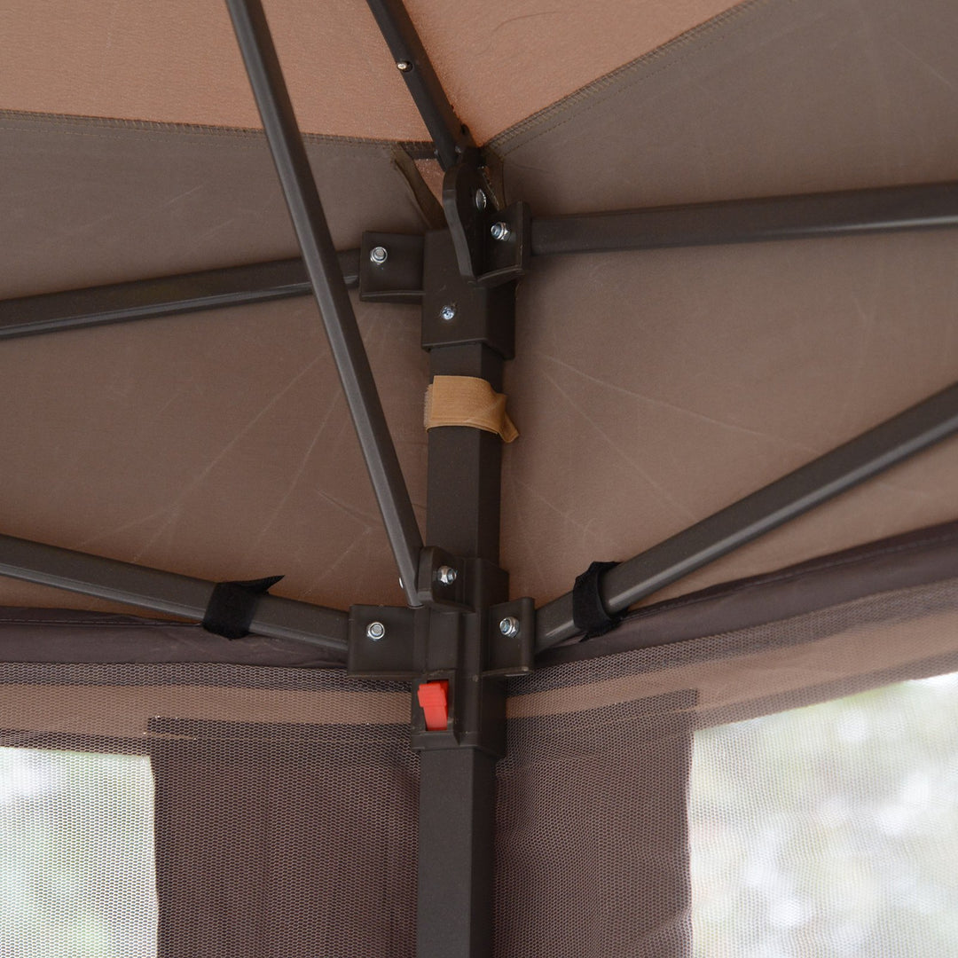 12' Hexagon Portable Pop-Up Gazebo Canopy Party Tent Shelter w Mesh Net Wall, Bag, Coffee Beige