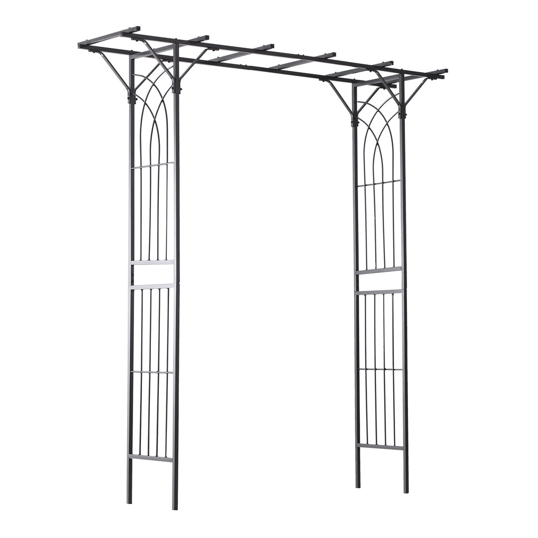 7ft Decorative Metal Garden Arbor Pergola Trellis, Outdoor Climbing Plant Vine Wedding, Black