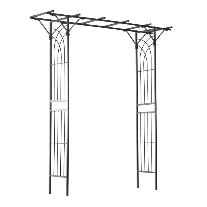 7ft Decorative Metal Garden Arbor Pergola Trellis, Outdoor Climbing Plant Vine Wedding, Black
