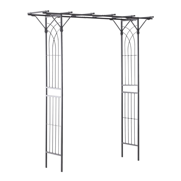 7ft Decorative Metal Garden Arbor Pergola Trellis, Outdoor Climbing Plant Vine Wedding, Black