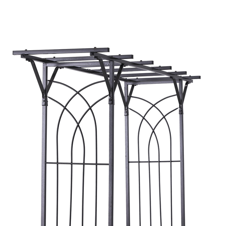 7ft Decorative Metal Garden Arbor Pergola Trellis, Outdoor Climbing Plant Vine Wedding, Black
