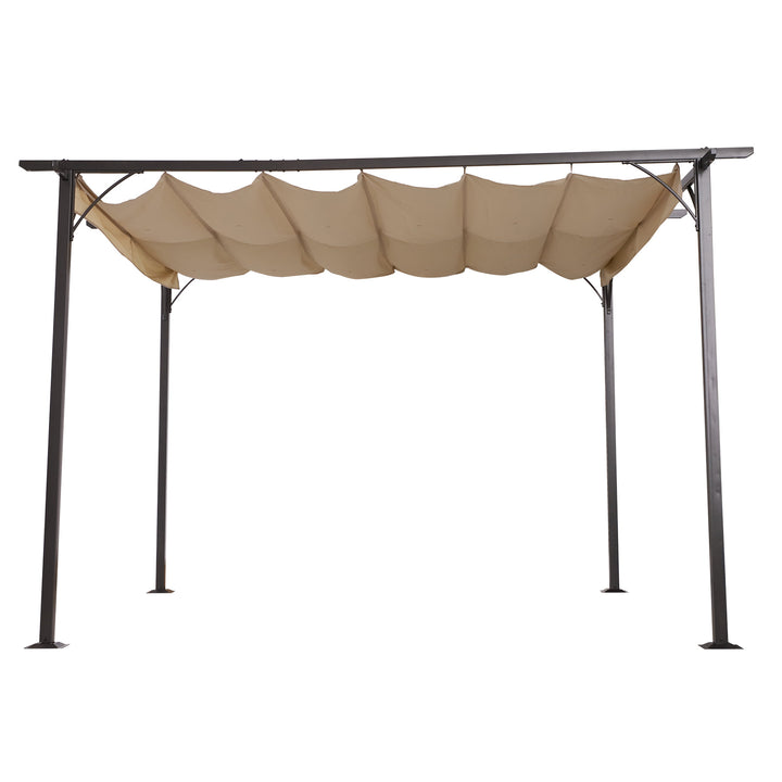 11.5' x 11.5' Steel Pergola Gazebo Shelter w Retractable Roof Sun Shade Deck Patio Black, Beige