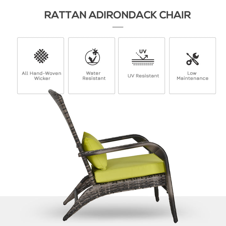 PE Rattan Wicker Muskoka Adirondack Chair Lounger Patio Deck Garden Seat, Grey w Green Cushions